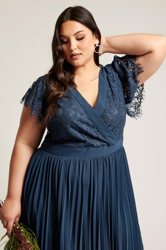 YOURS LONDON Plus Size Navy Blue Lace Wrap Midi Dress | Yours Clothing 4