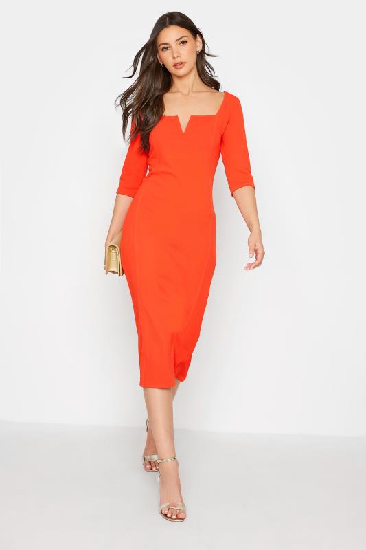 Tall Women's LTS Bright Orange Notch Neck Midi Dress | Long Tall Sally 2