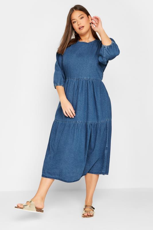 LTS Tall Women's Blue Denim Tiered Midi Dress | Long Tall Sally 2
