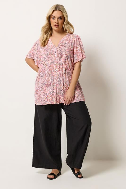 YOURS Plus Size Pink Paisley Print Pintuck Blouse | Yours Clothing 1
