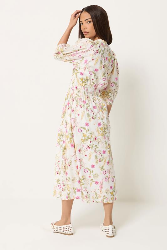 PixieGirl Petite Women's Pink Floral Midi Tea Dress | PixieGirl 2