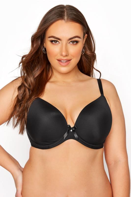 Black Moulded Underwired Plunge T-Shirt Bra | Yours Clothing 1