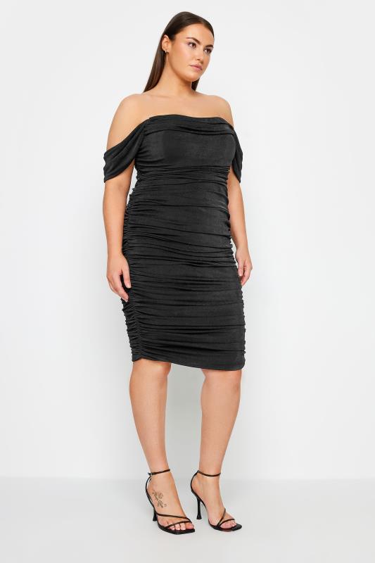 Evans Black Ruched Off Shoulder Mini Dress 1