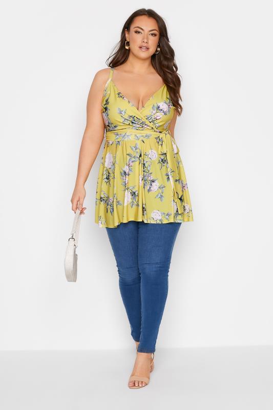YOURS LONDON Curve Yellow Floral Cami Wrap Top 2