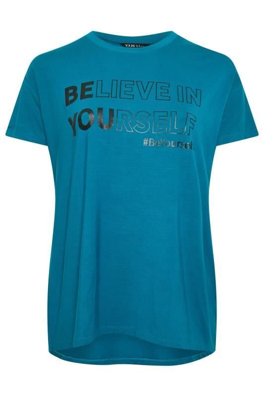 YOURS ACTIVE Plus Size Blue 'Believe In Yourself' Slogan Print Top | Yours Clothing 6