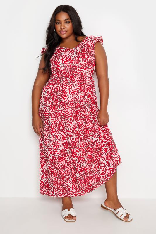 YOURS Plus Size Red Paisley Print Frill Sleeve Maxi Dress | Yours Clothing 2