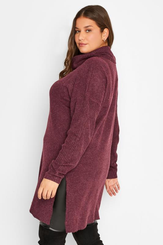LTS Tall Women's Berry Red Turtle Neck Knitted Tunic Jumper | Long Tall Sally 3