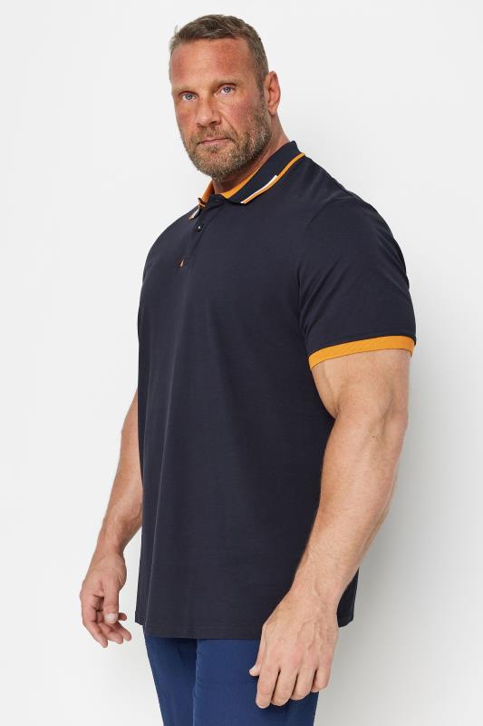 JACK & JONES Big & Tall Navy Blue & Orange Polo Shirt | BadRhino 1