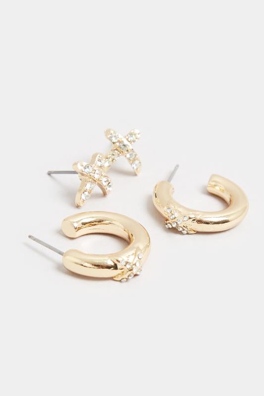 2 PACK Gold Diamante Earrings Set 3