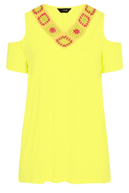 Plus Size Yellow Crochet Neckline Cold Shoulder Top | Yours Clothing 6