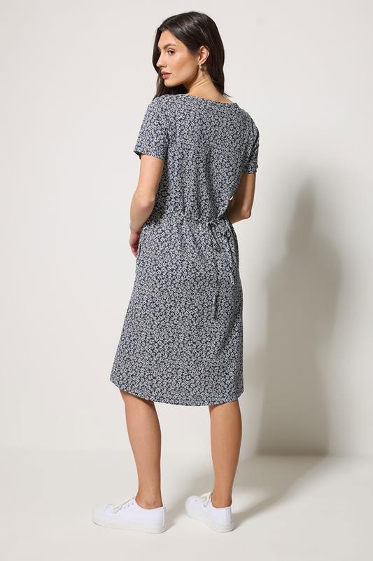 M&Co Navy Blue Ditsy Floral Henley Cotton Midi Dress | M&Co 2