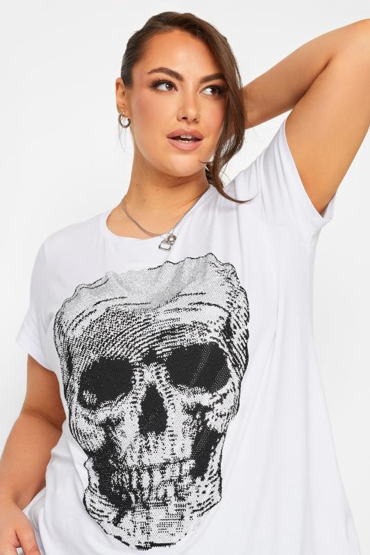 YOURS Curve Plus Size White Stud Embellished Skull Print T-Shirt | Yours Clothing  4
