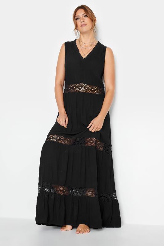LTS Tall Women's Black Crochet Trim Maxi Dress | Long Tall Sally 2
