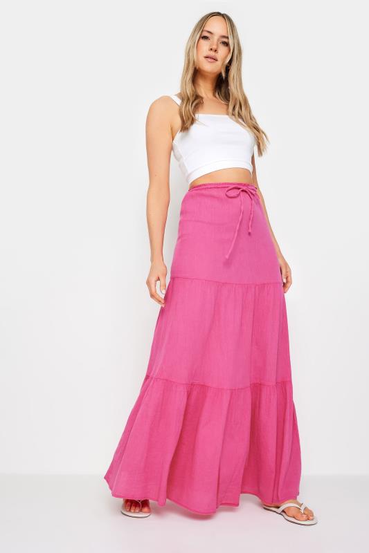  LTS Tall Bright Pink Acid Wash Tiered Maxi Skirt