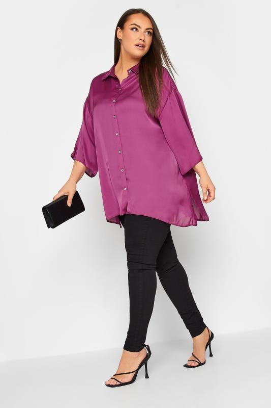 YOURS Curve Plus Size Pink Satin Shirt | Yours Clothing  3