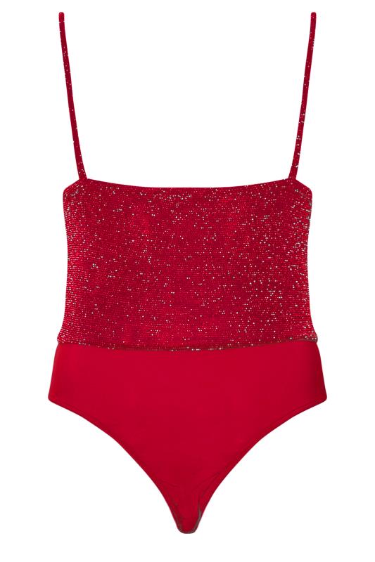 LIMITED COLLECTION Curve Burgundy Red Glitter Ruched Bodysuit | Yours Clothing 7