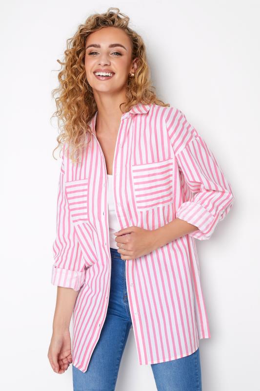 LTS Tall Women's Pink Stripe Oversized Cotton Shirt | Long Tall Sally 1