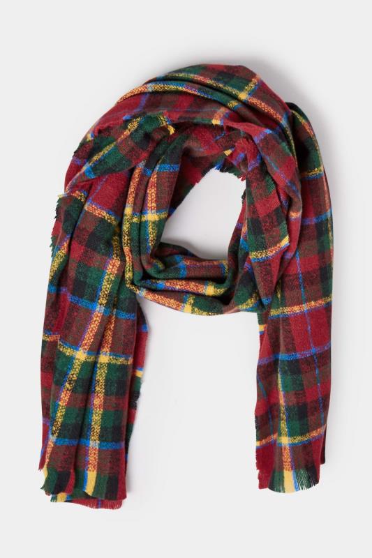  Grande Taille Red & Green Check Tassel Scarf