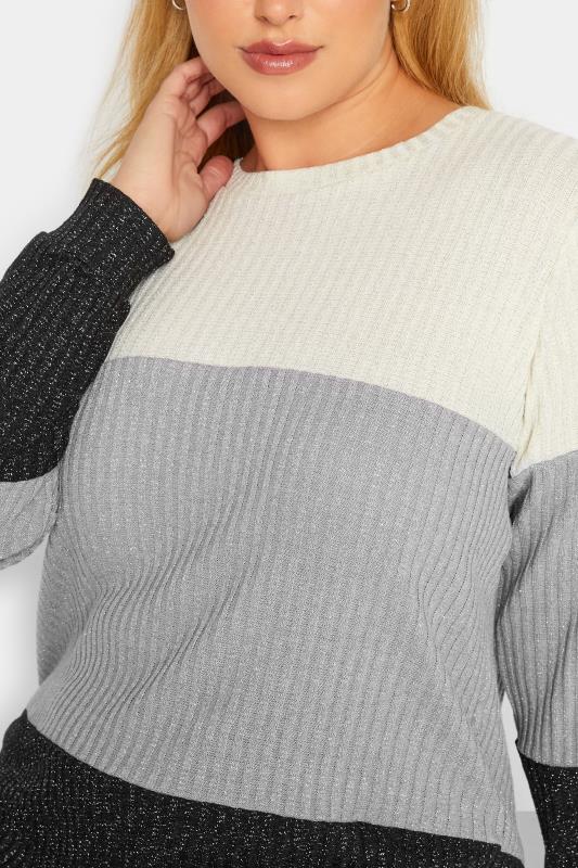 YOURS LUXURY Curve Grey Colour Block Soft Touch Metallic Jumper | Yours Clothing 5