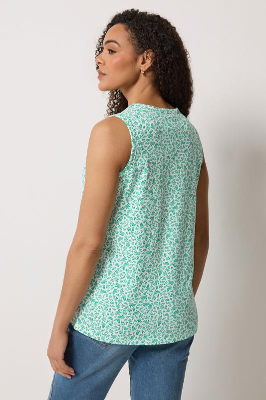 M&Co White & Green Leaf Print Cotton Sleeveless Henley Top  2