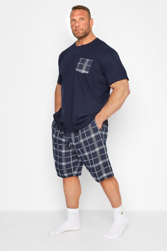 Men's  BadRhino Big & Tall Navy Blue Check Print Pyjama Set