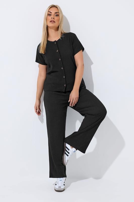  LIMITED COLLECTION Curve Black Crinkle Wide Leg Trousers