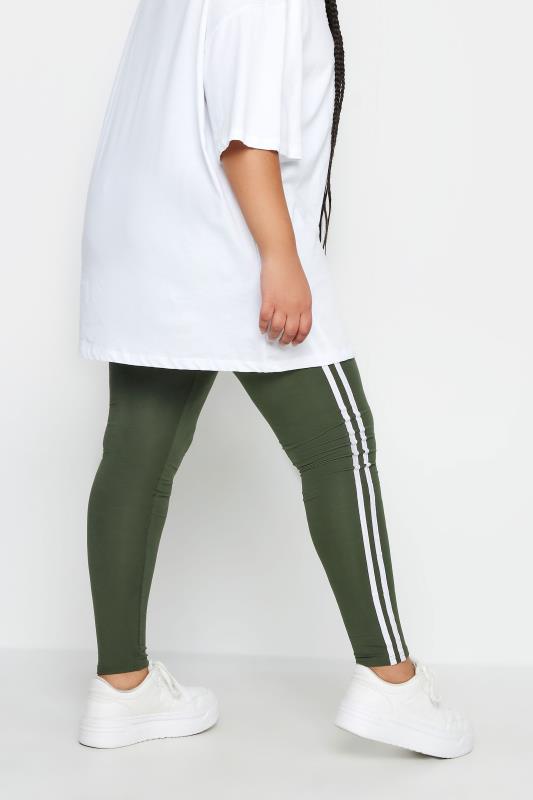 YOURS Plus Size Khaki Green Side Stripe Leggings