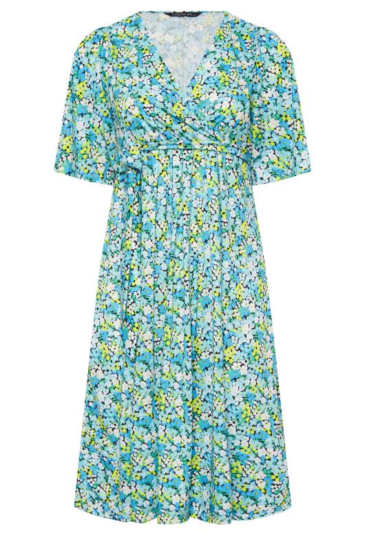LIMITED COLLECTION Plus Size Blue Floral Print Wrap Midi Dress | Yours Clothing 6