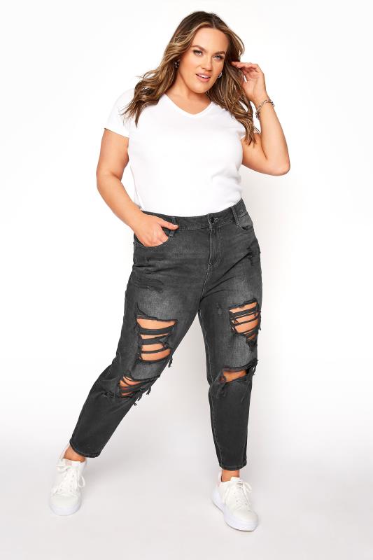 YOURS FOR GOOD Curve Black Extreme Distressed MOM Jeans_A.jpg