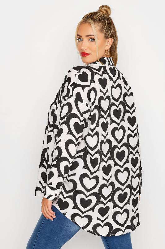 LIMITED COLLECTION Plus Size White & Black Retro Heart Print Shirt | Yours Clothing 3