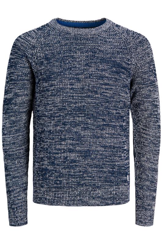 JACK & JONES Navy Blue Marl Knitted Crew Neck Jumper | Yours Clothing 2