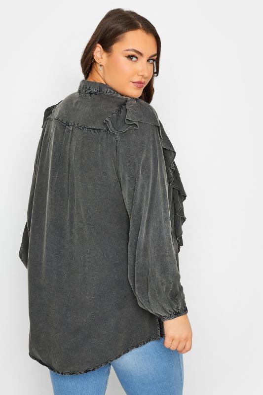 Plus Size LIMITED COLLECTION Charcoal Grey Frill Chambray Shirt | Yours Clothing 3