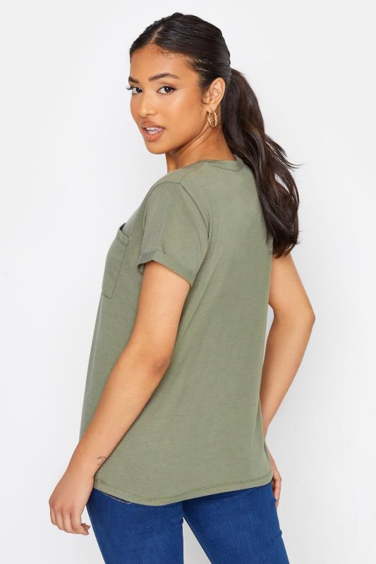 Petite Khaki Green Short Sleeve Pocket T-Shirt 3