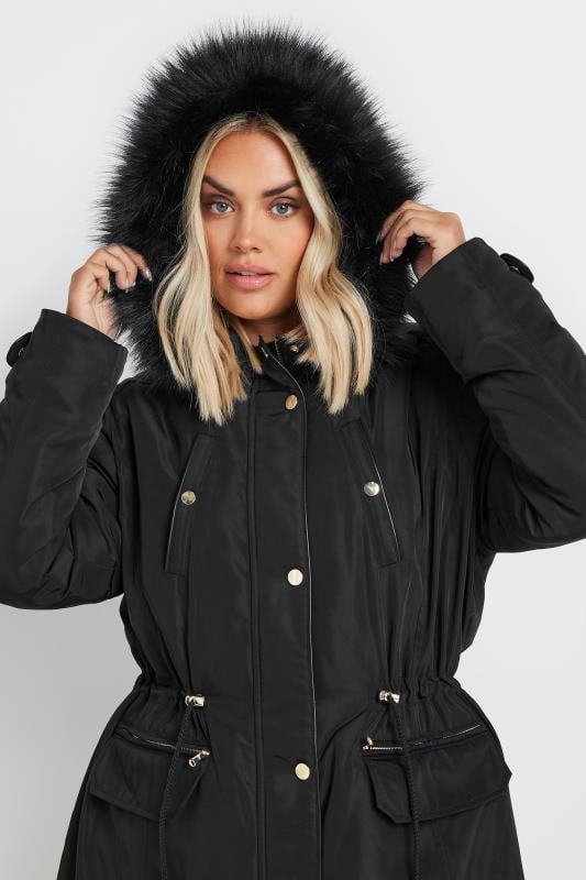 Yours Parka Jacket with Faux Fur Hood in Black