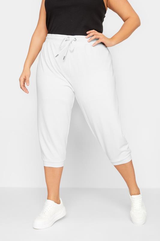 Plus Size  YOURS Curve White Cropped Stretch Joggers