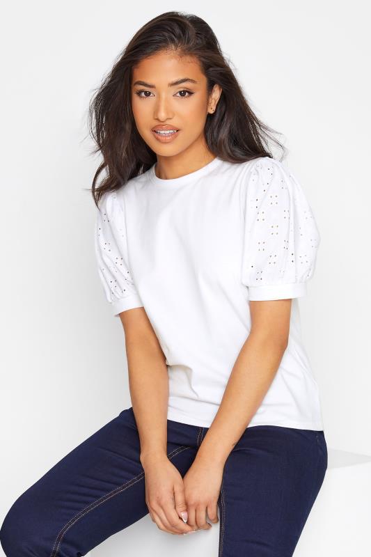 Petite White Broderie Anglaise Puff Sleeve T-Shirt 1
