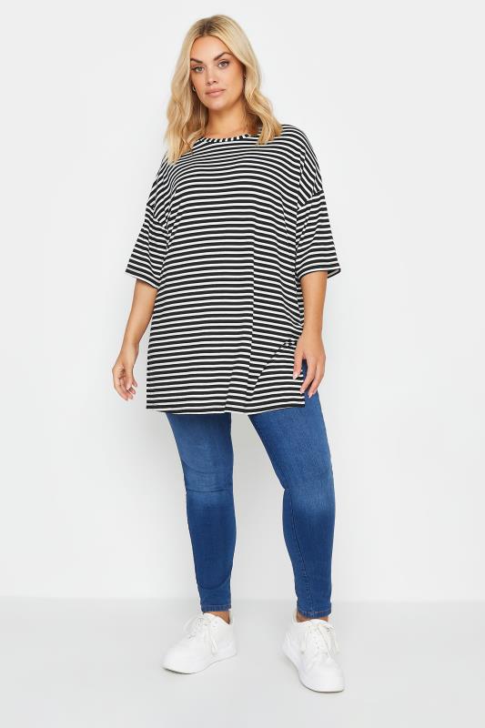 YOURS Plus Size Black Striped Oversized Top | Yours Clothing 2