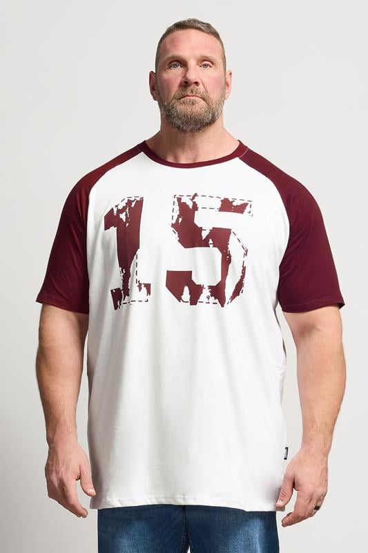 BadRhino Big & Tall Red & White Extra Long Raglan Football T-Shirt | BadRhino 1