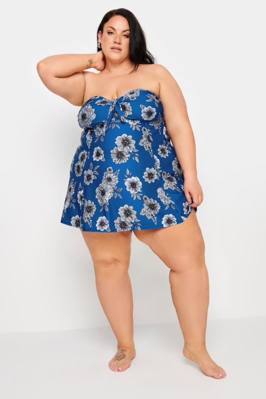 YOURS Plus Size Blue Floral Print Tummy Control Swim Dress | Yours Clothing 3