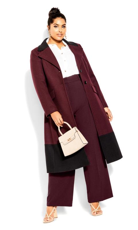 Plus Size  Evans Burgundy Red Wide Leg Trousers