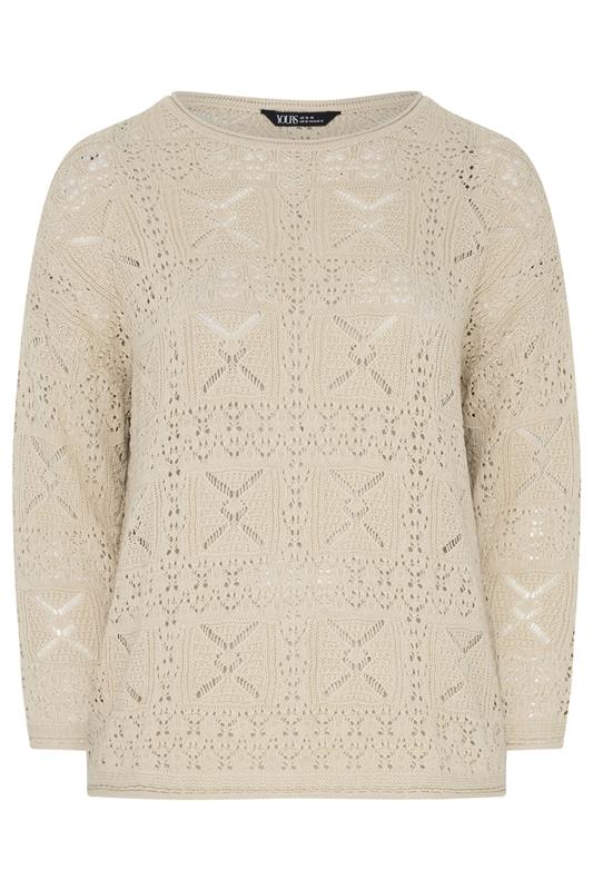 YOURS Plus Size Natural Brown Pointelle Stitch Jumper | Yours Clothing 5