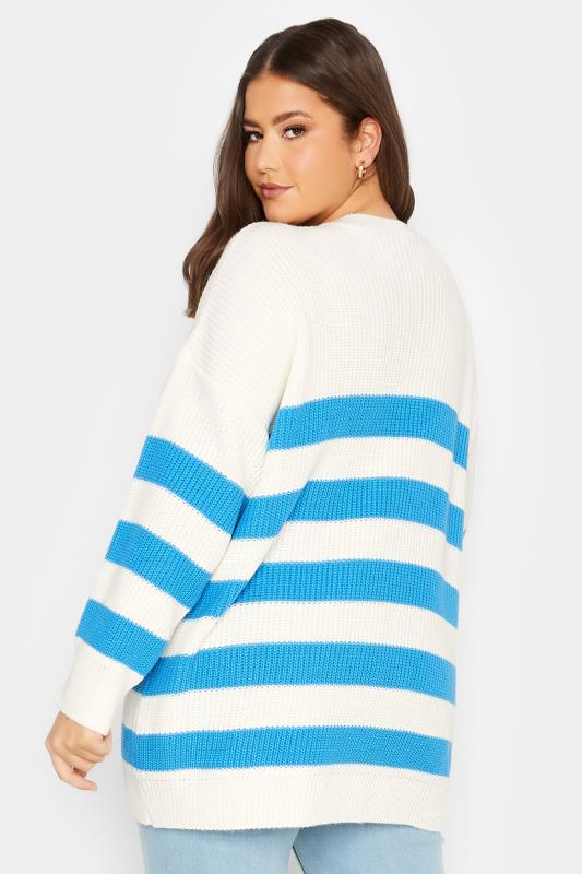 YOURS Plus Size White & Blue Stripe Jumper | Yours Clothing 3