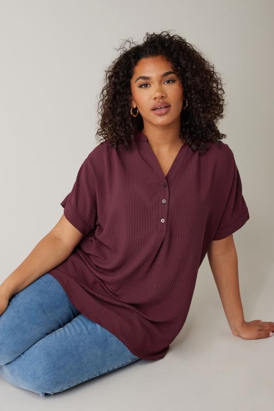 Plus Size  EVANS Curve Purple Woven Check Blouse