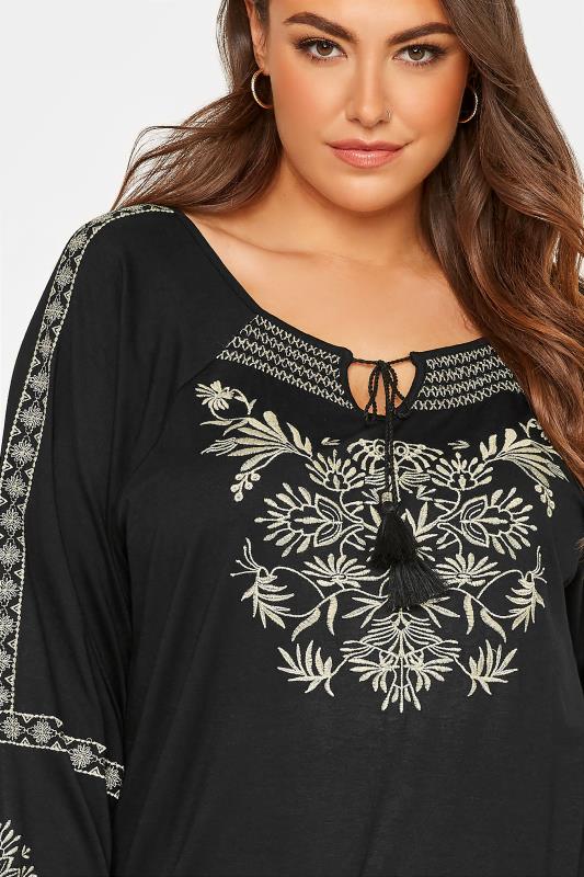 Curve Black Aztec Embroidered Tie Neck Long Sleeve Top_D.jpg