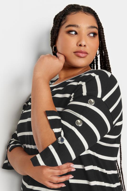 YOURS Plus Size Black Striped Button Sleeve Top | Yours Clothing 4