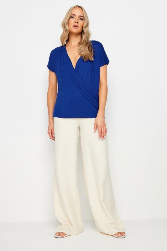LTS Tall Women's Blue Short Sleeve Wrap Top | Long Tall Sally 2
