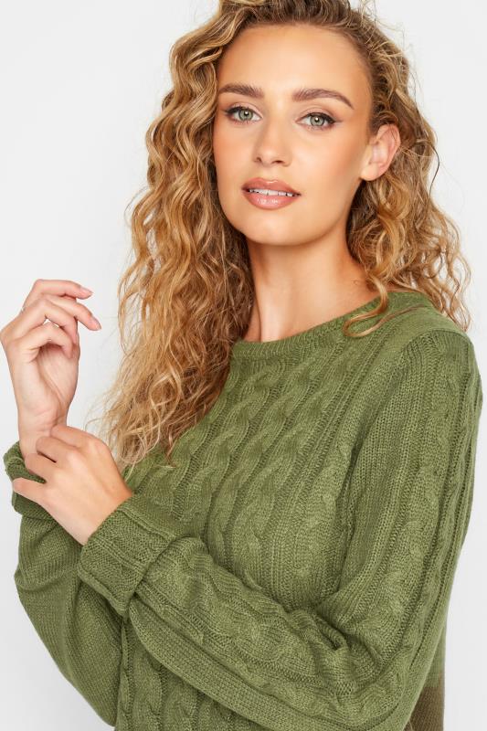 Tall Women's LTS Khaki Green 2 In 1 Cable Knit Shirt Jumper | Long Tall Sally 4