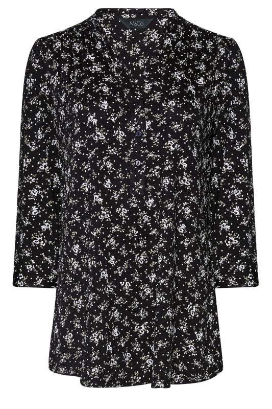 M&CO Women's Black Floral Print Half Placket Jersey Shirt | M&Co