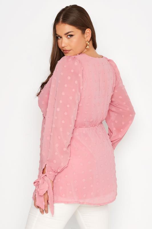 YOURS LONDON Plus Size Pink Spot Wrap Top | Yours Clothing 3
