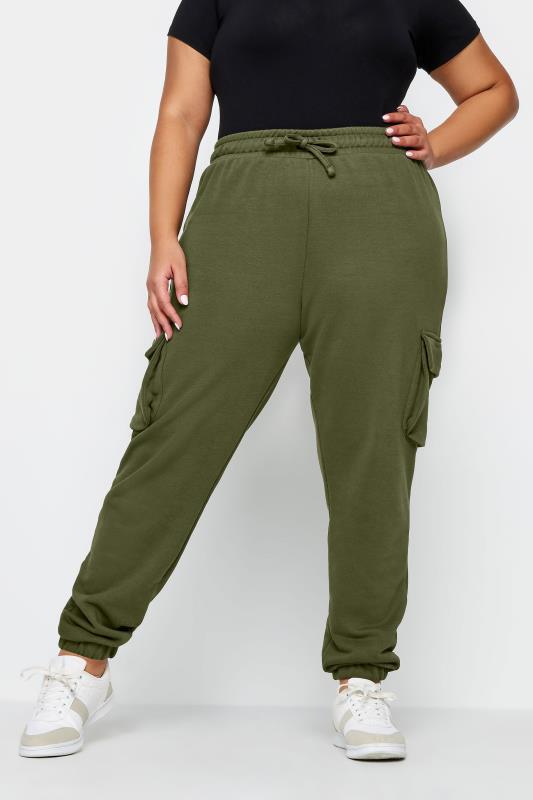 YOURS Plus Size Khaki Green Cuffed Cargo Joggers | Yours Clothing 1